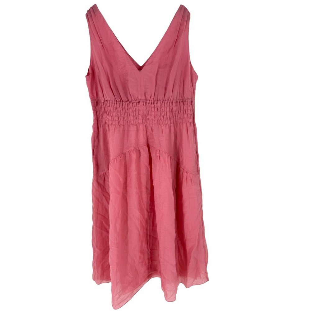 Vince S Pink V-Neck Smocked Tiered A-Line Tank Midi Dress Pockets Sz 1X FLAW